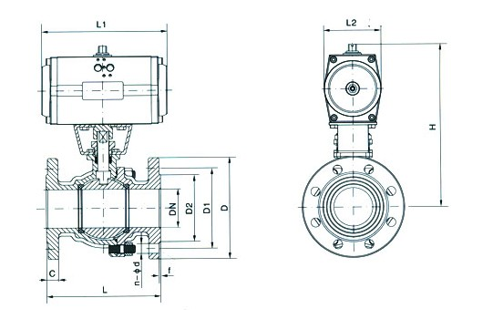 氣動法蘭球閥結(jié)構(gòu)圖